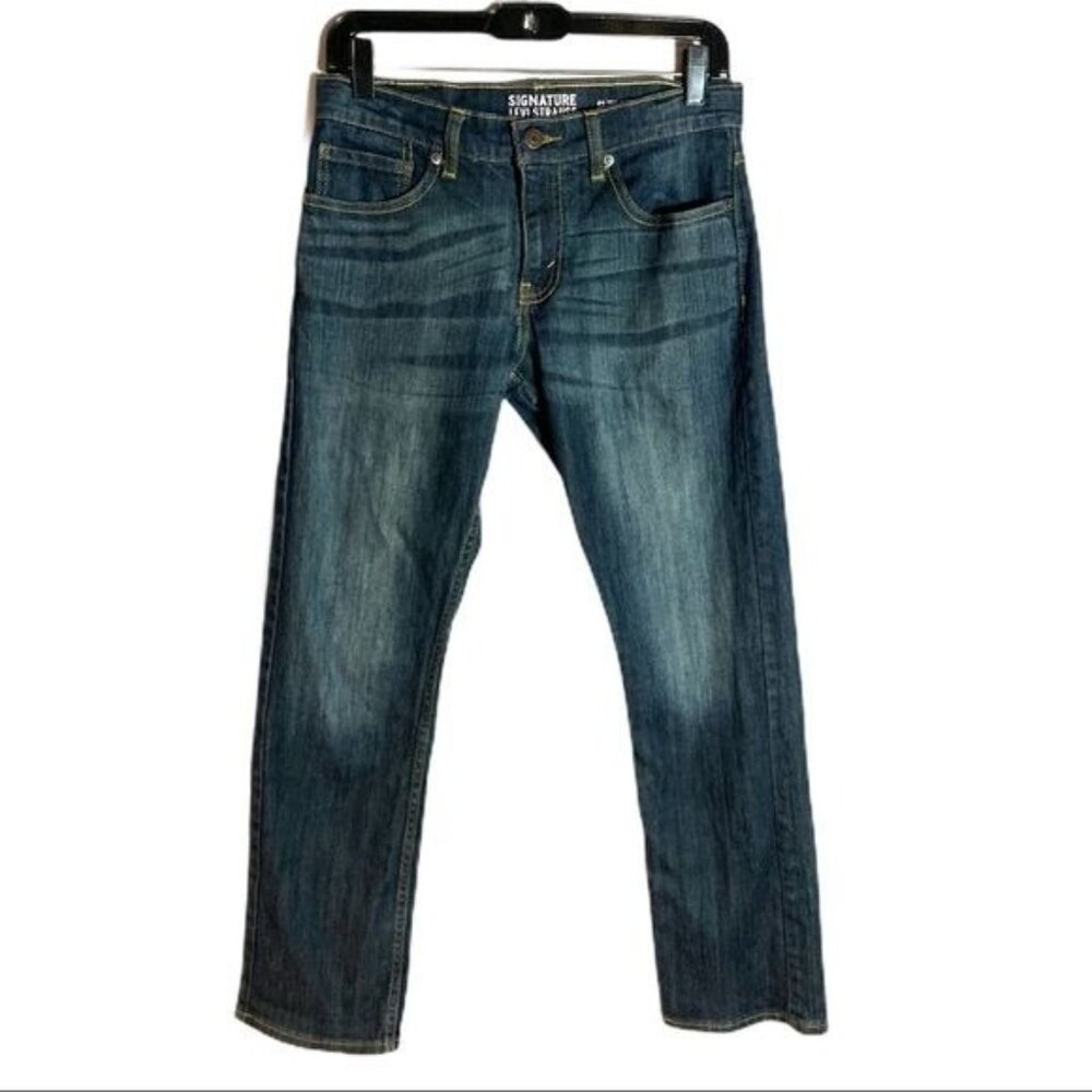 Signature Levi Strauss Juniors/Teens Mid Rise Slim Straight Blue Denim Jeans 16R